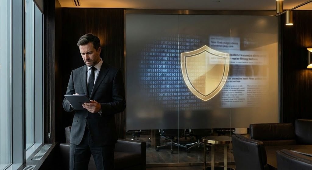 Advogado especialista em Direito Digital analisando estratégia para desindexar notícias antigas e remover processos do Google para proteção de reputação empresarial.