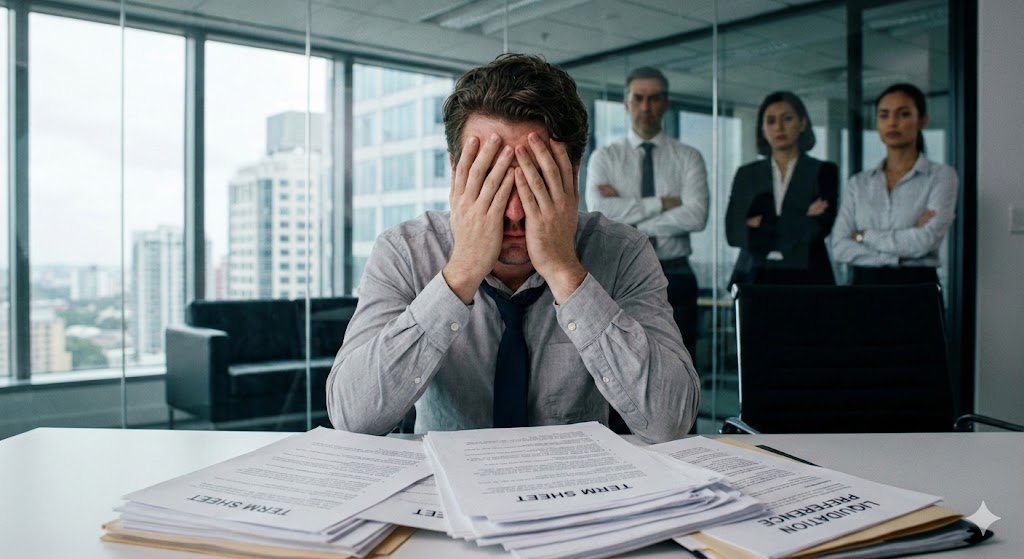 Empreendedor analisando cláusulas que afastam investidor em um contrato de investimento para startups.