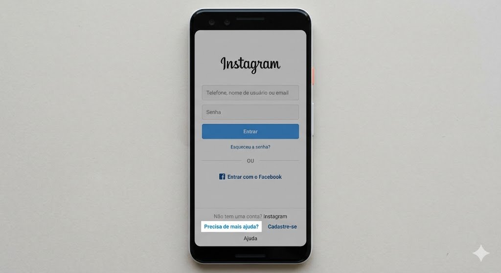 Interface do Instagram mostrando tela de recuperação de conta com opção de ajuda disponível